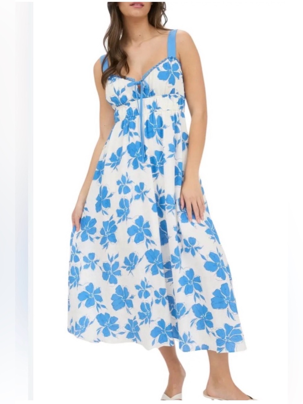 Blu Pepper Blue White Floral Midi Dress M Cottagecore Coastal Vacation Sundress - Picture 5 of 13
